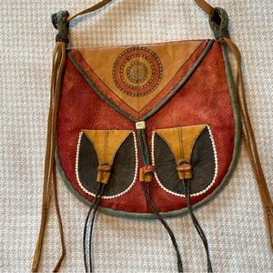 Bohemian Vintage Leather Shoulder Bag - Multicolor
